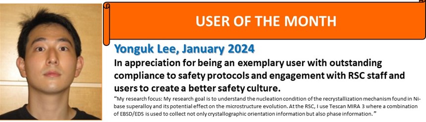 RSC User of the Month - Lee, January 2024 - In appreciation of being an exemplary user with outstanding compliance to safety protocols and engagement with RSC staff and users to create a better safety culture.